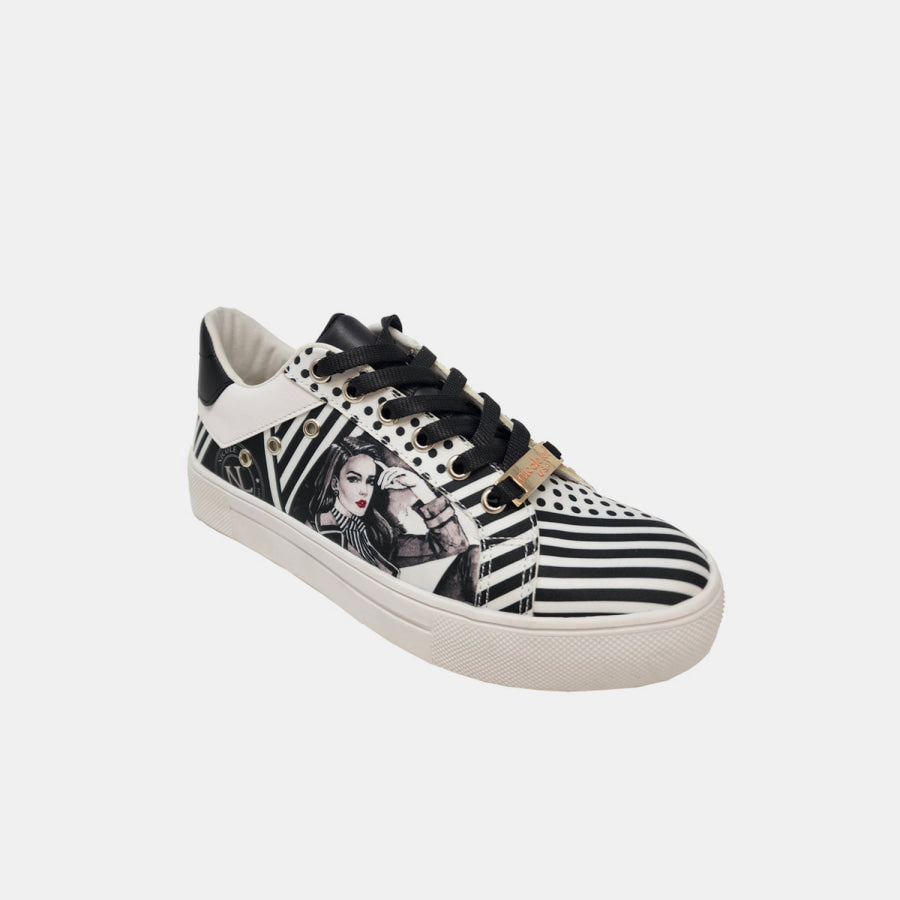 Nicole Lee USA Printed Vegan Leather Lace Up Sneaker Black / 6 Apparel and Accessories