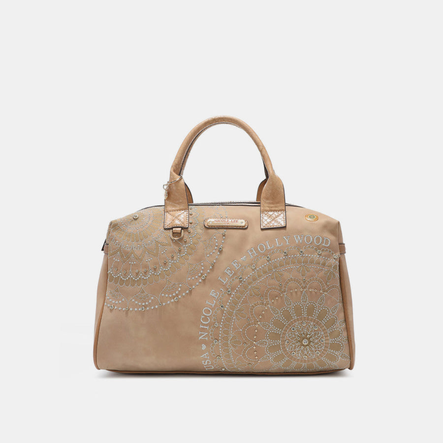 Nicole Lee USA rhinestone Decor Boston Bag Beige / One Size Apparel and Accessories