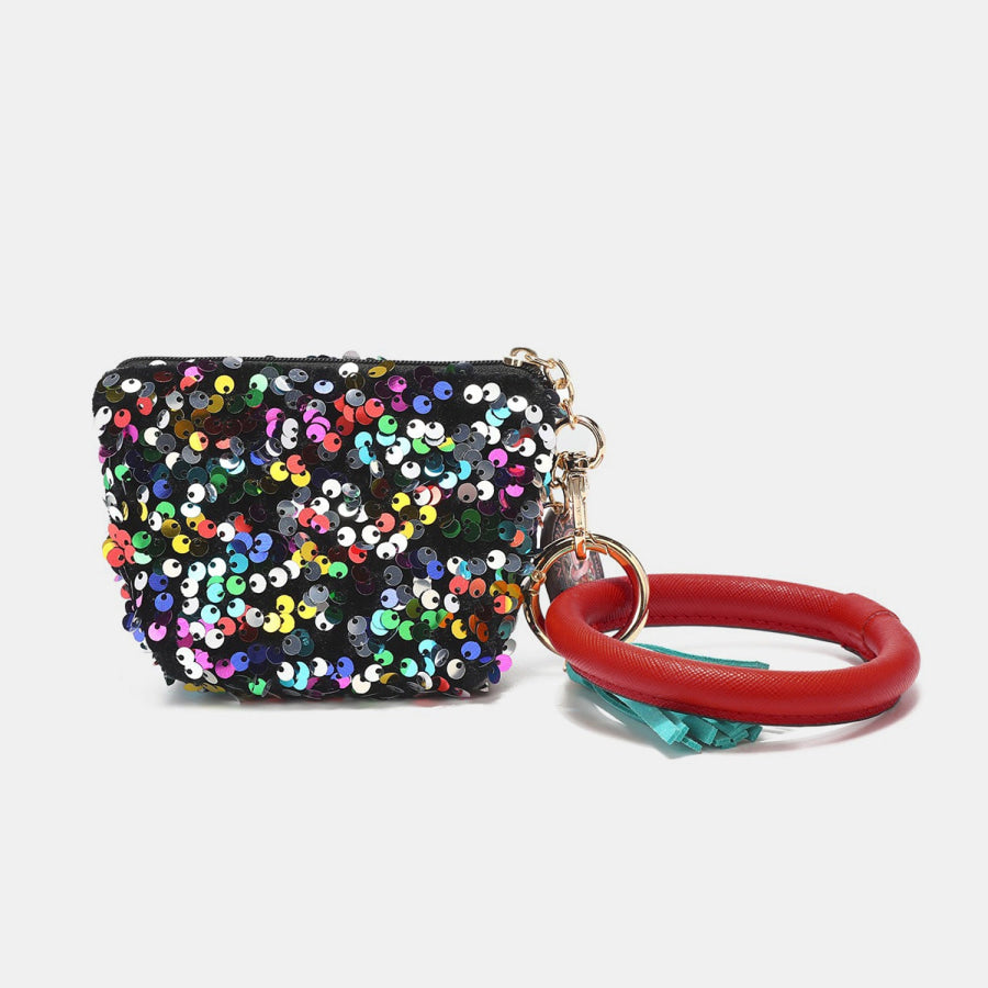 Nicole Lee USA Sequin Pouch Wristlet Keychain Black / One Size Apparel and Accessories