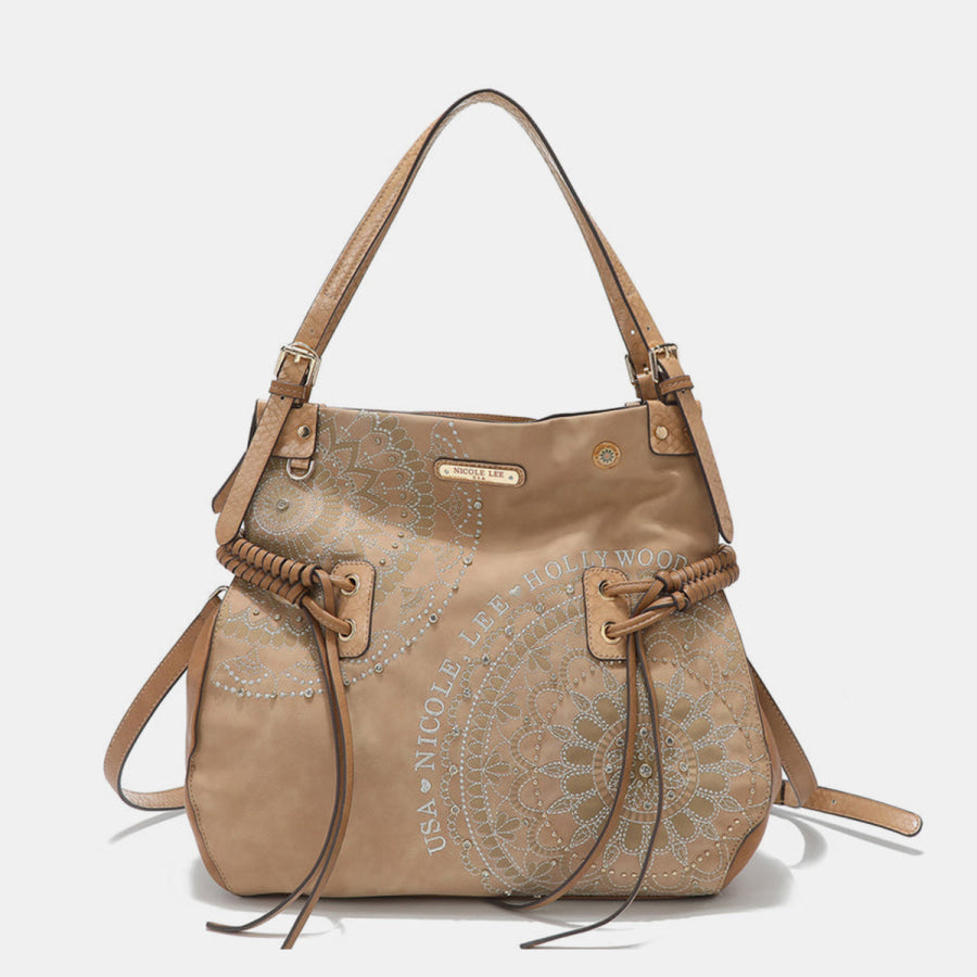 Nicole Lee USA Side Braided Tassel Inlaid Rhinestone Embroidery Hobo Bag Apparel and Accessories