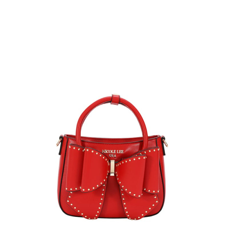 Nicole Lee USA Studded Bow Handbag Red Handbag