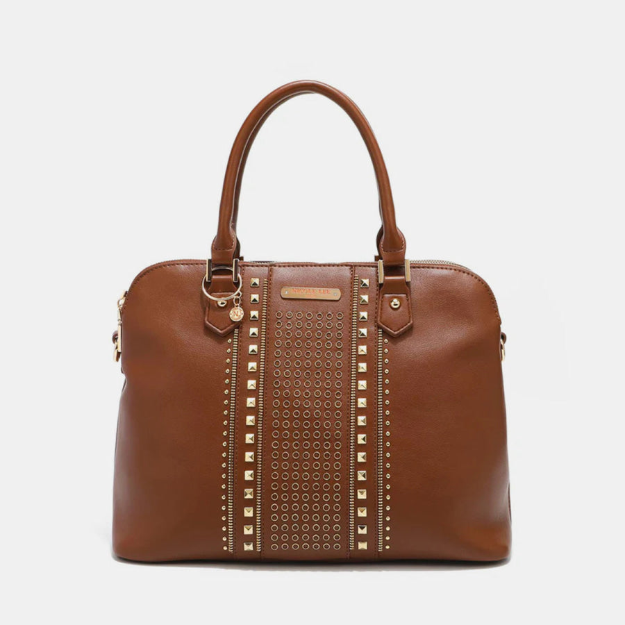 Nicole Lee USA Studded Decor Handbag Brown / One Size Apparel and Accessories