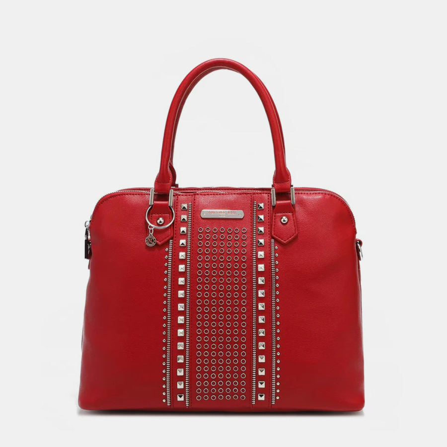 Nicole Lee USA Studded Decor Handbag Red / One Size Apparel and Accessories