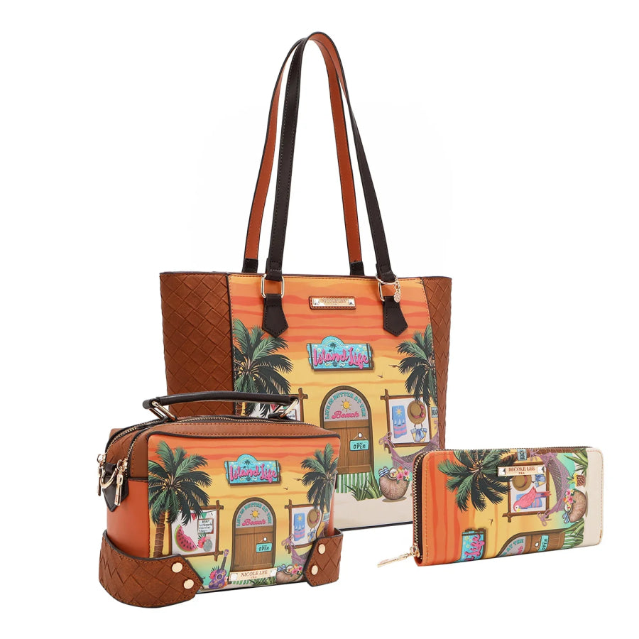 NICOLE LEE USA SUN AND SAND 3 PIECE SET (Handbag Crossbody Wallet) Handbags