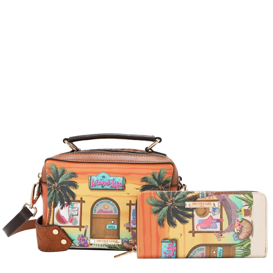 NICOLE LEE USA SUN AND SAND 3 PIECE SET (Handbag Crossbody Wallet) Handbags