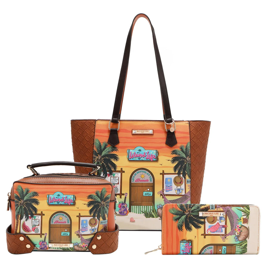 NICOLE LEE USA SUN AND SAND 3 PIECE SET (Handbag Crossbody Wallet) Handbags