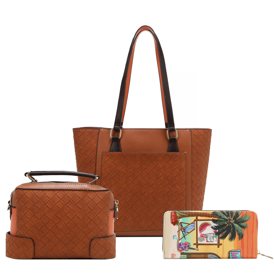 NICOLE LEE USA SUN AND SAND 3 PIECE SET (Handbag Crossbody Wallet) Handbags