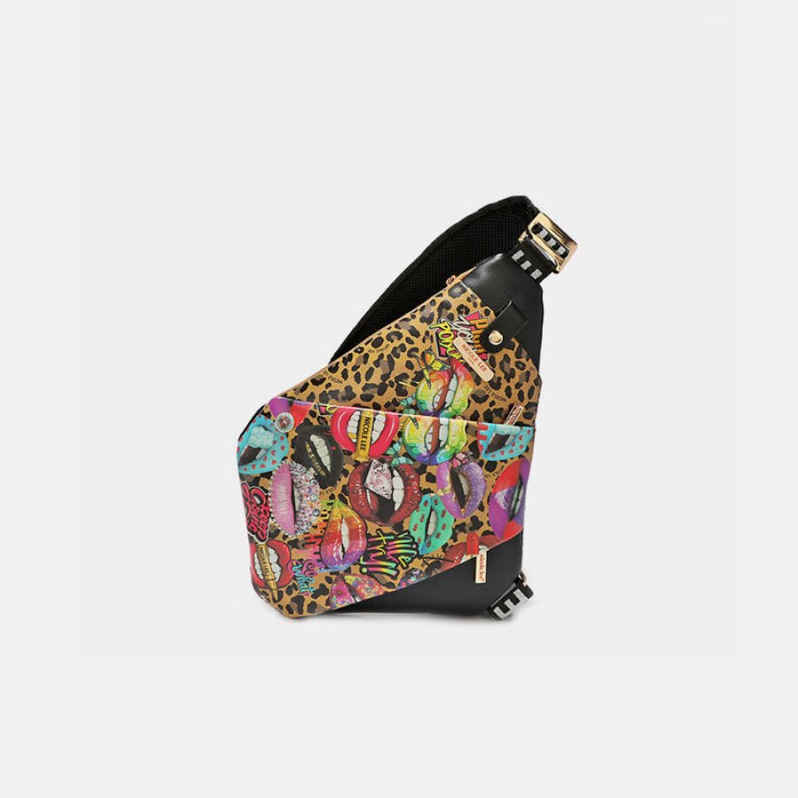 Nicole Lee USA Vegan Leather Leopard &amp; Lip Pattern Crossbody Bag All Emotion / One Size Apparel and Accessories