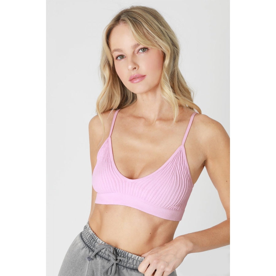 NIKIBIKI Ribbed V-Neck Bralette Peony Pink / One Size Apparel and Accessories