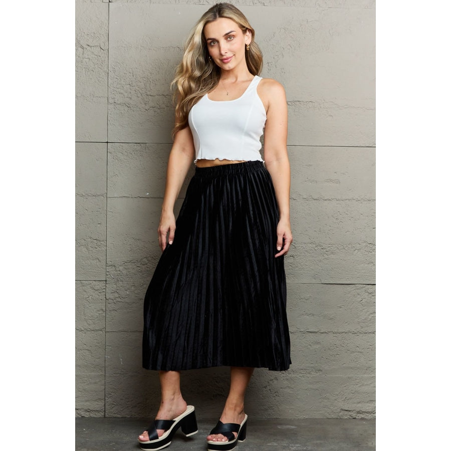 Ninexis Accordion Pleated Flowy Midi Skirt Black / One Size