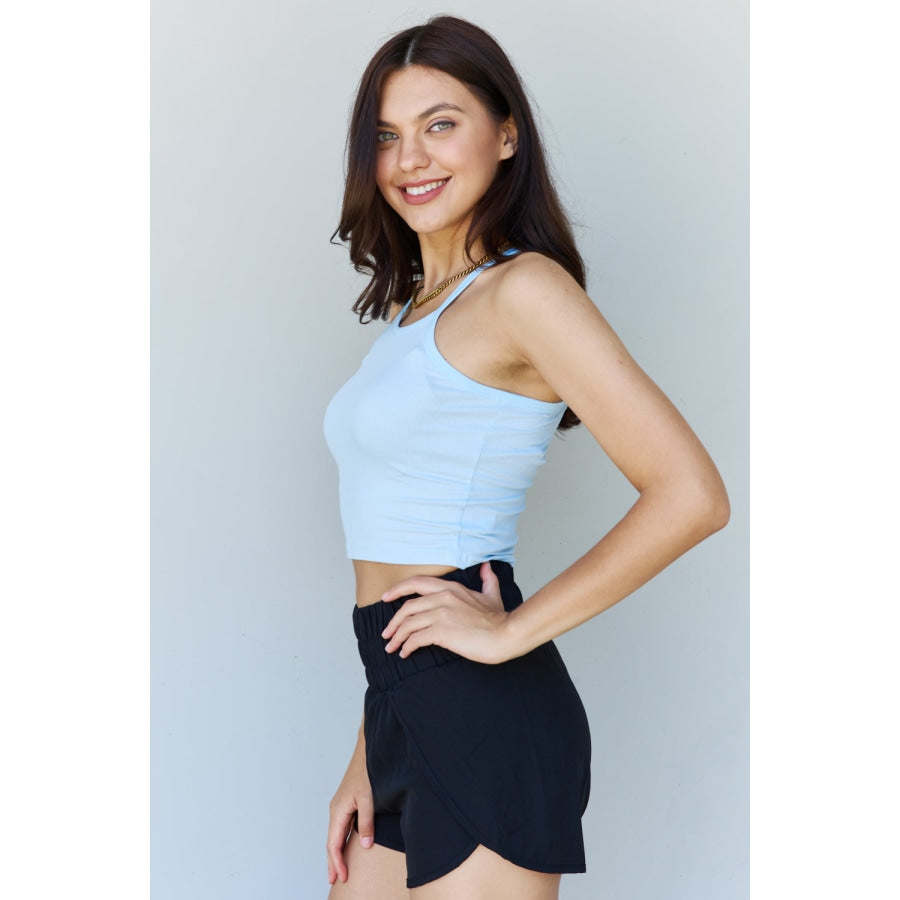 Ninexis Everyday Staple Soft Modal Short Strap Ribbed Tank Top in Blue