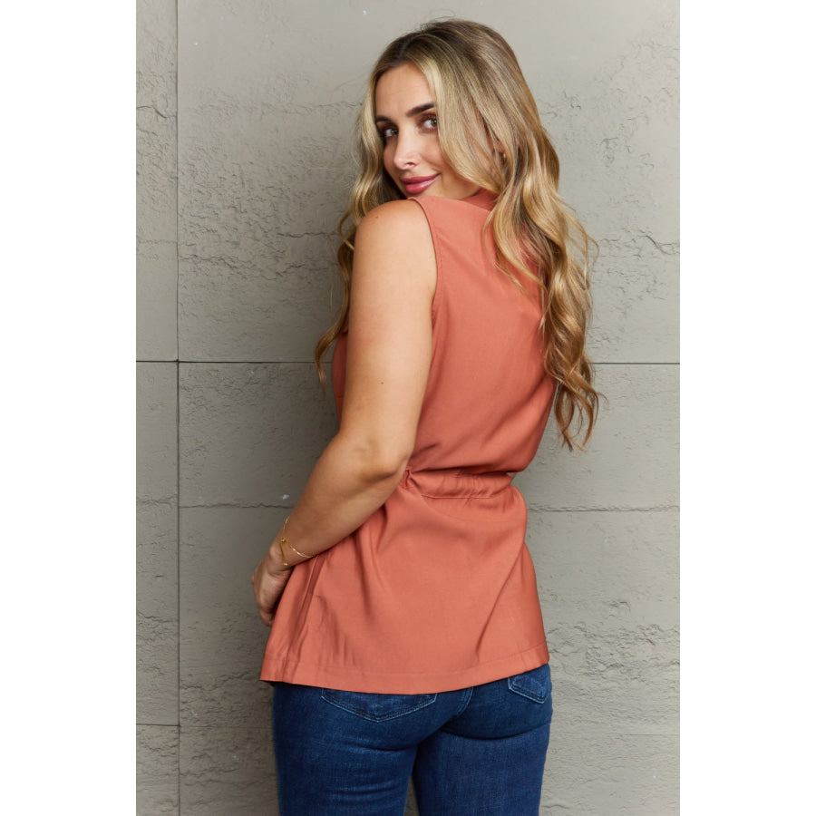 Ninexis Follow The Light Sleeveless Collared Button Down Top Rust / S Apparel and Accessories