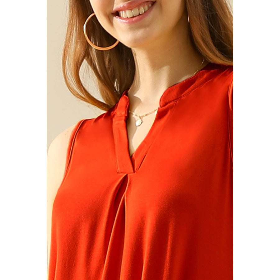 Ninexis Full Size Notched Sleeveless Top Apparel and Accessories