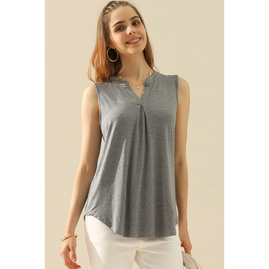 Ninexis Full Size Notched Sleeveless Top Apparel and Accessories