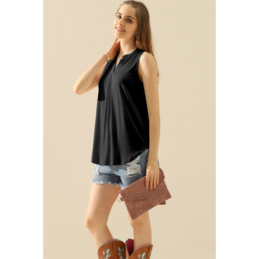 Ninexis Full Size Notched Sleeveless Top BLACK / S Apparel and Accessories
