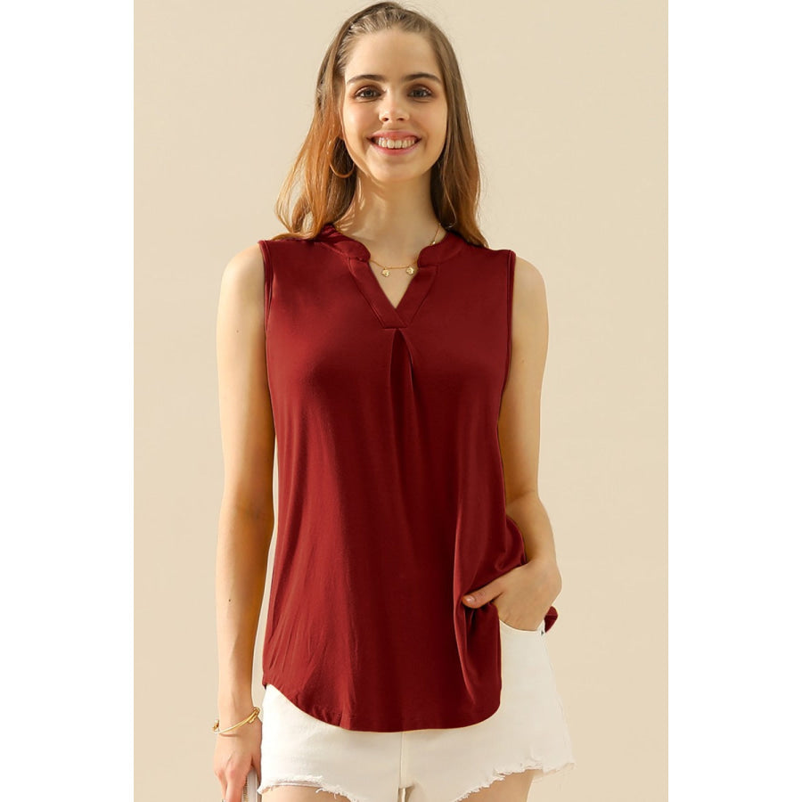 Ninexis Full Size Notched Sleeveless Top BURGUNDY / S Apparel and Accessories
