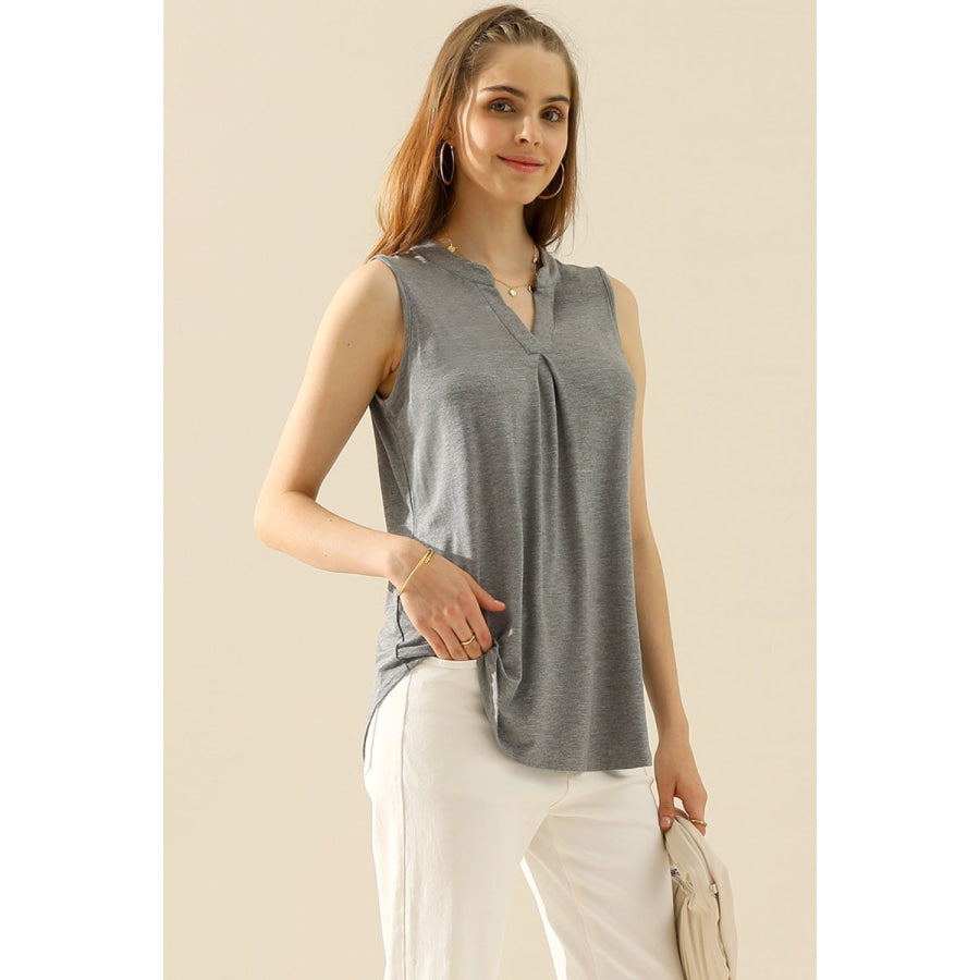 Ninexis Full Size Notched Sleeveless Top H GREY / S Apparel and Accessories