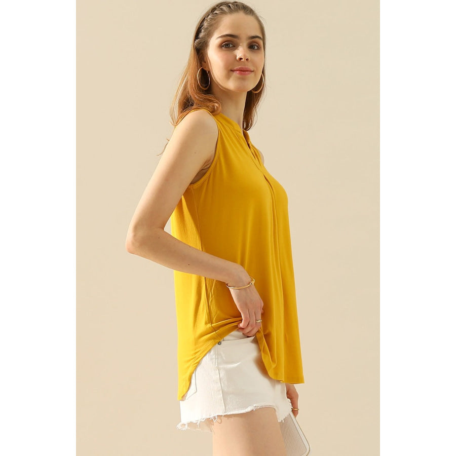 Ninexis Full Size Notched Sleeveless Top MUSTARD / S Apparel and Accessories