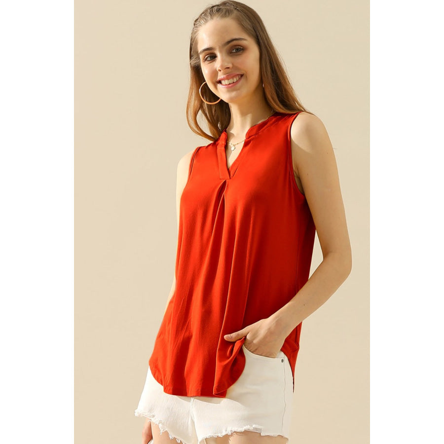Ninexis Full Size Notched Sleeveless Top RED / S Apparel and Accessories