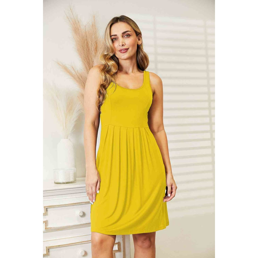 Ninexis Full Size Round Neck Sleeveless Dress Banana Yellow / S
