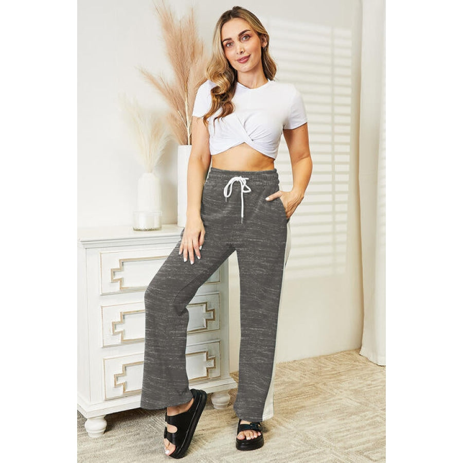 Ninexis Full Size Side Stripe Drawstring Pants Heather Gray / S Clothing