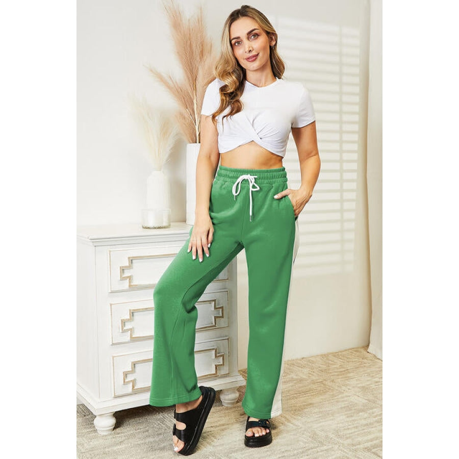 Ninexis Full Size Side Stripe Drawstring Pants Mid Green / S Clothing