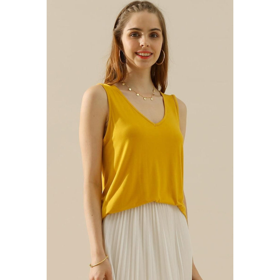 Ninexis Full Size V - Neck Curved Hem Tank MUSTARD / S Apparel and Accessories