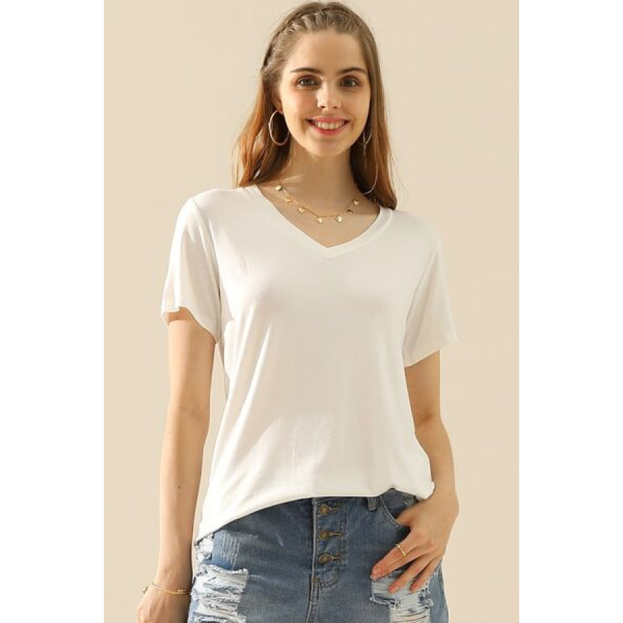 Ninexis Full Size V - Neck Short Sleeve T - Shirt WHITE / S Apparel and Accessories