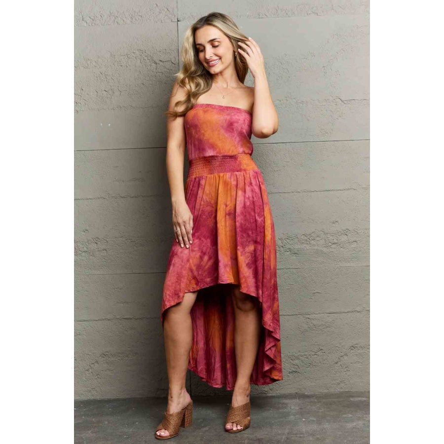 Ninexis In The Mix Sleeveless High Low Tie Dye Dress Deep Red / S Apparel and Accessories