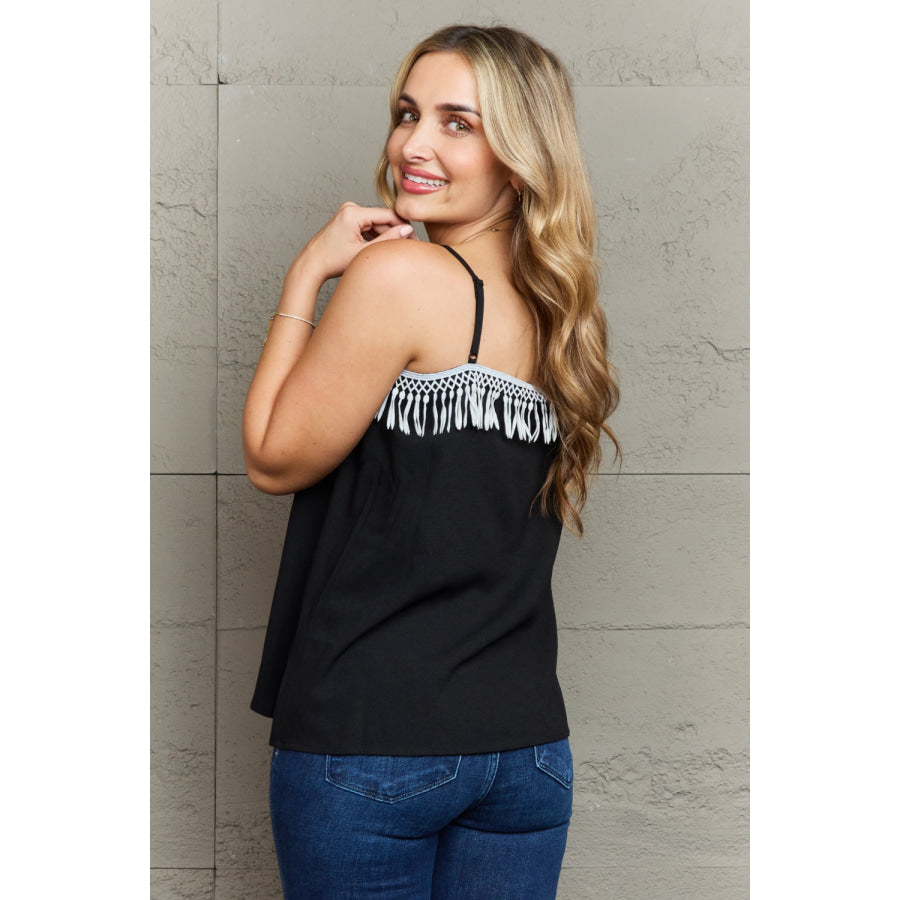 Ninexis It’s About Time Lace Detail Loose Cami Top Black / S Apparel and Accessories