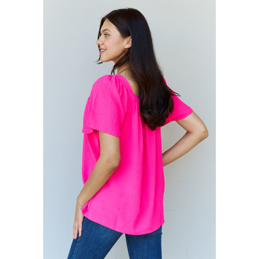 Ninexis Keep Me Close Square Neck Short Sleeve Blouse in Fuchsia Fuchsia / S Apparel and Accessories