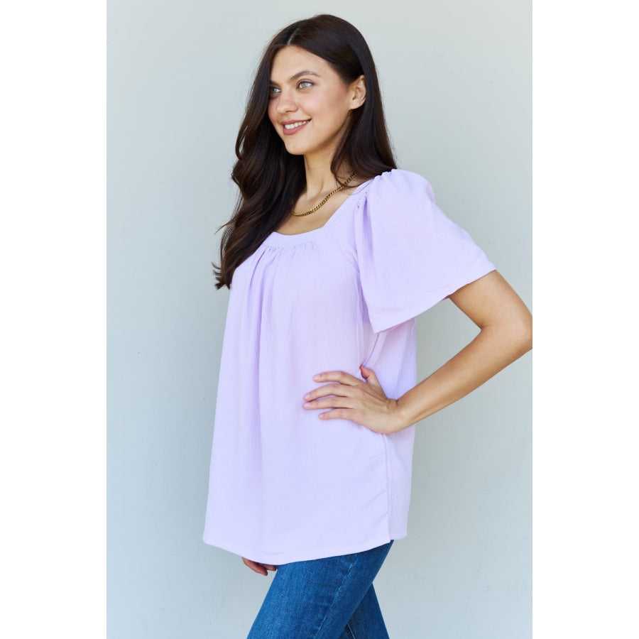 Ninexis Keep Me Close Square Neck Short Sleeve Blouse in Lavender