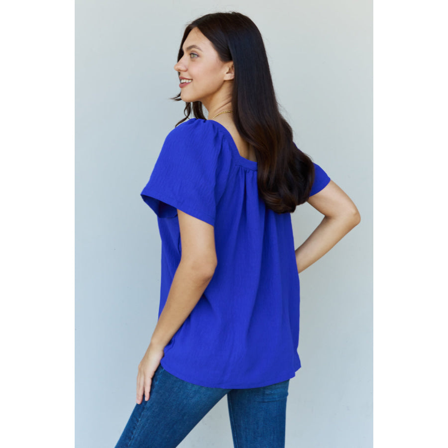 Ninexis Keep Me Close Square Neck Short Sleeve Blouse in Royal Royal / S Apparel and Accessories