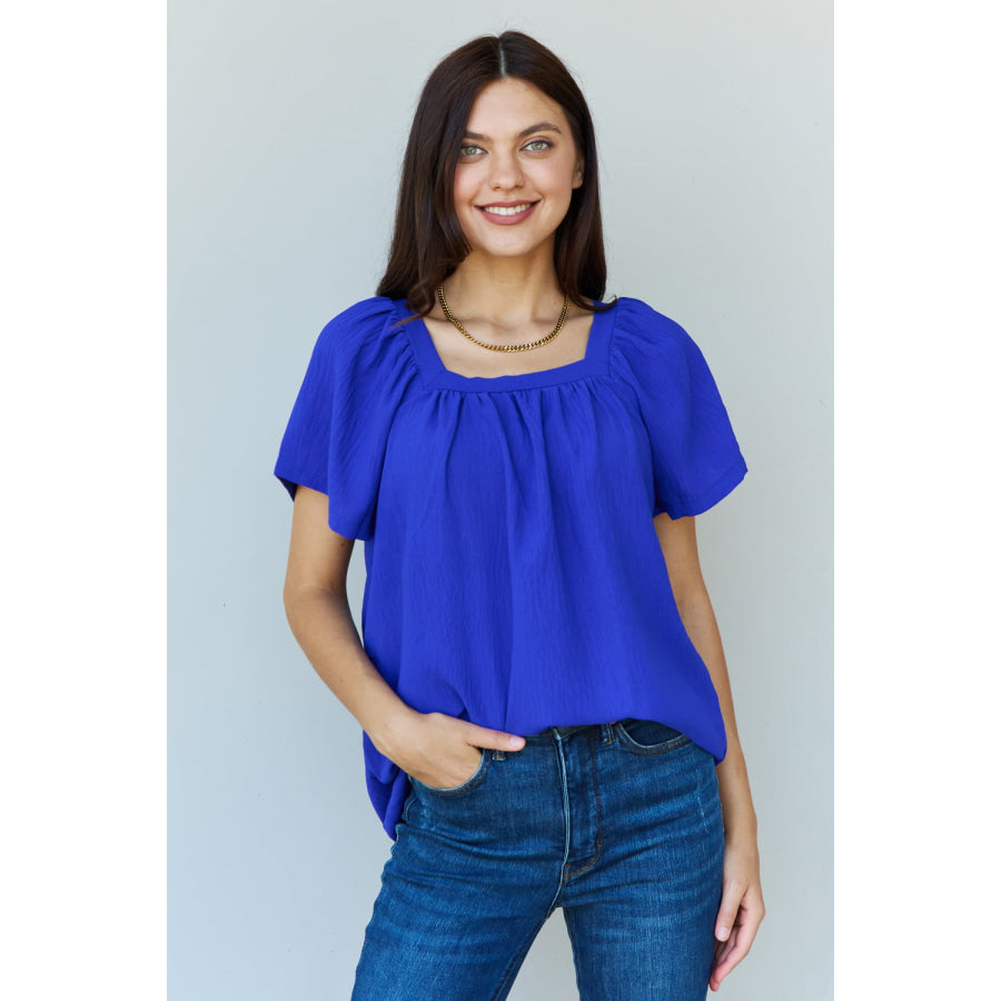 Ninexis Keep Me Close Square Neck Short Sleeve Blouse in Royal Royal / S Apparel and Accessories