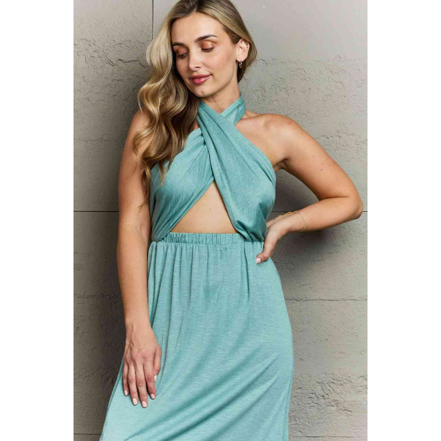 Ninexis Know Your Worth Criss Cross Halter Neck Maxi Dress Apparel and Accessories