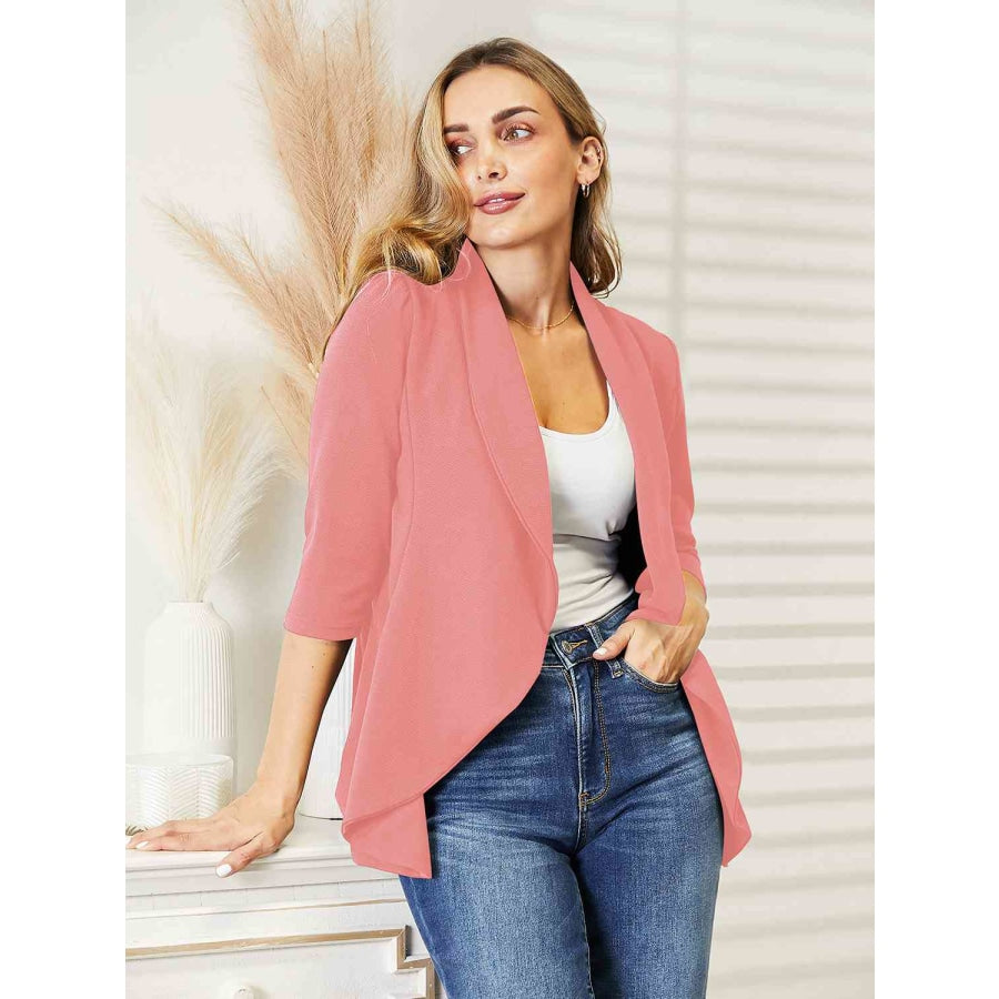 Ninexis Open Front 3/4 Sleeve Full Size Cardigan Blush Pink / S