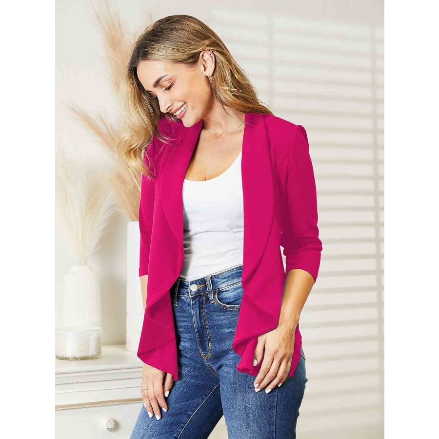Ninexis Open Front 3/4 Sleeve Full Size Cardigan Deep Rose / S
