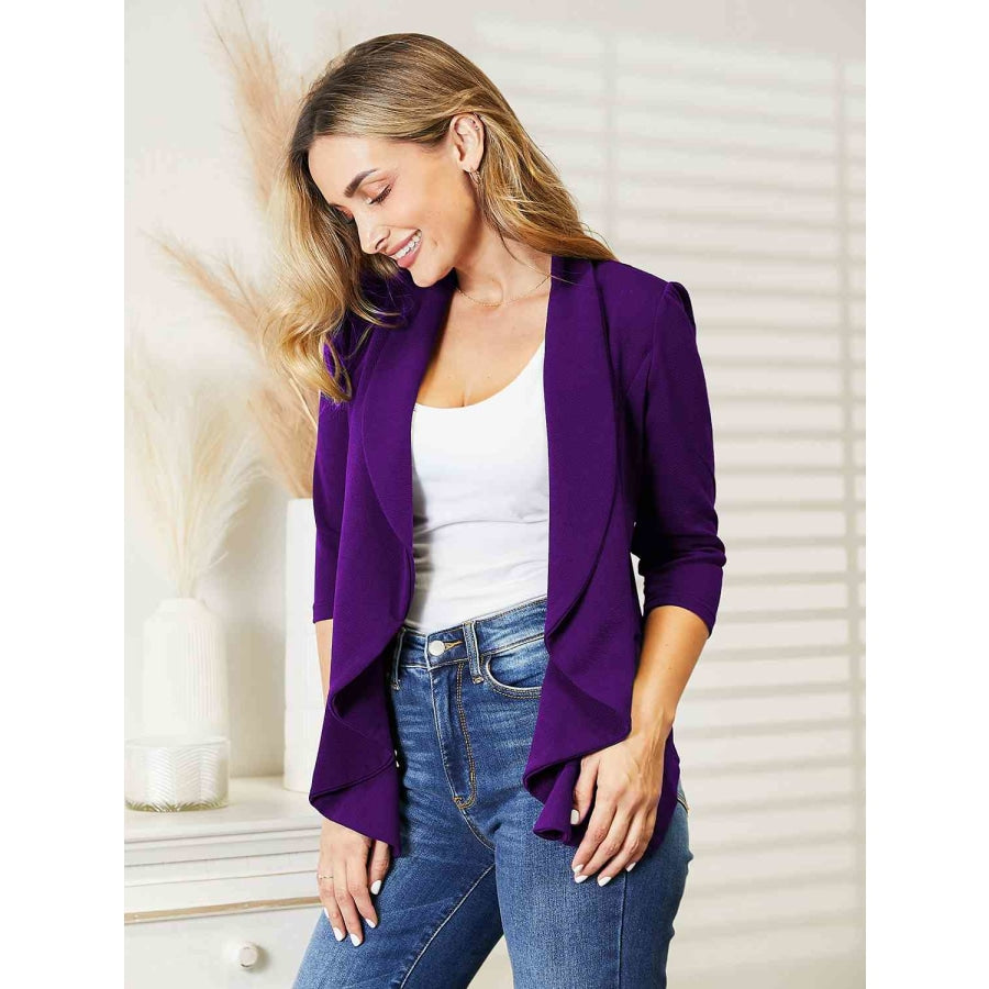 Ninexis Open Front 3/4 Sleeve Full Size Cardigan Violet / S