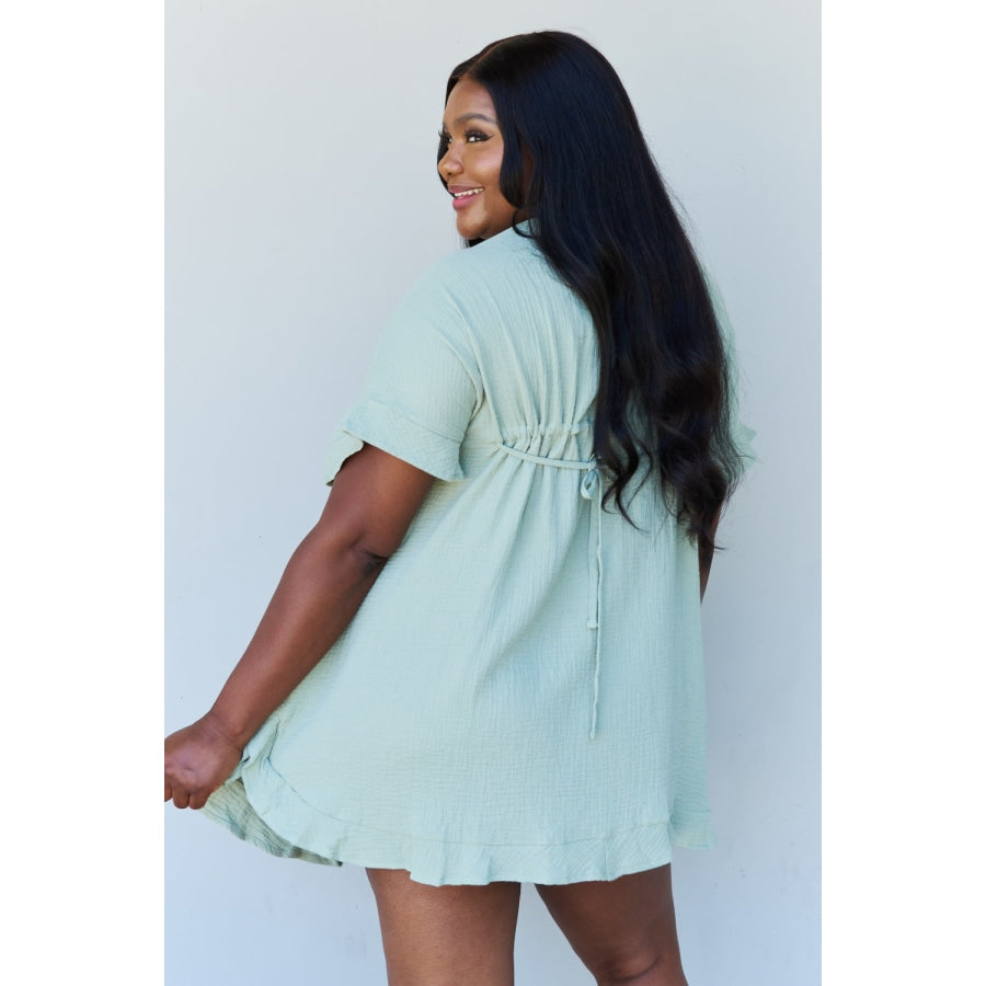 Ninexis Out Of Time Full Size Ruffle Hem Dress with Drawstring Waistband in Light Sage Light Sage / S