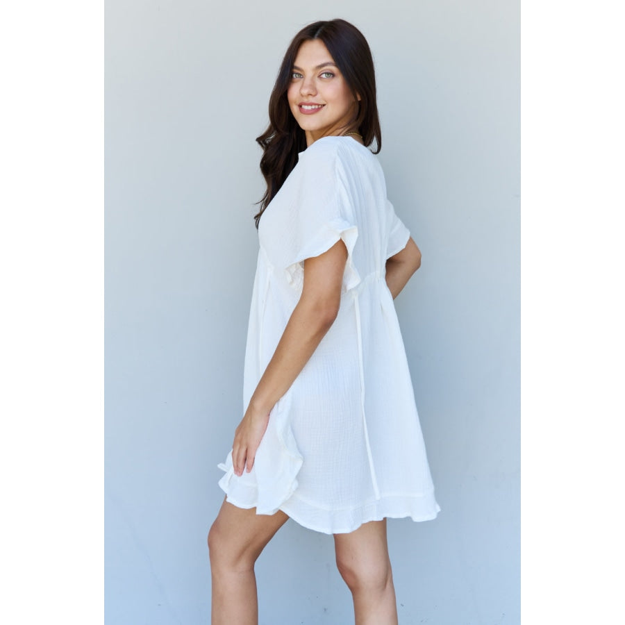 Ninexis Out Of Time Full Size Ruffle Hem Dress with Drawstring Waistband in White White / S