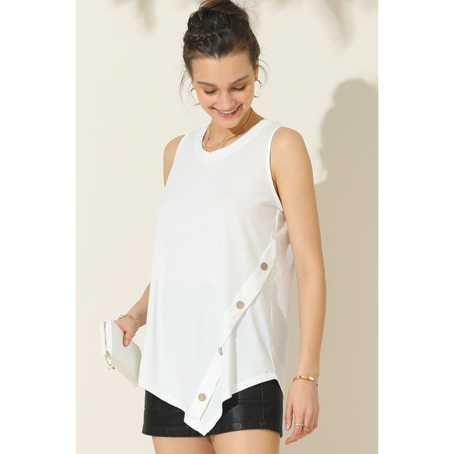 Ninexis Round Neck Button Side Tank Apparel and Accessories