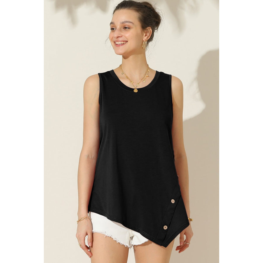 Ninexis Round Neck Button Side Tank Black / S Apparel and Accessories