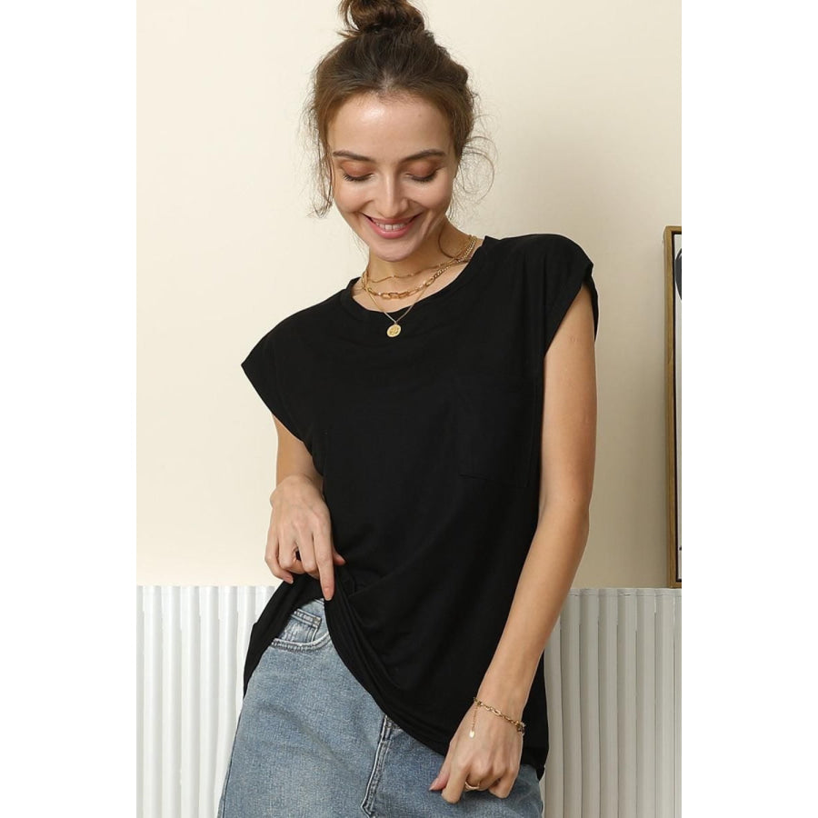 Ninexis Round Neck Cap Sleeve T - Shirt Black / S Apparel and Accessories