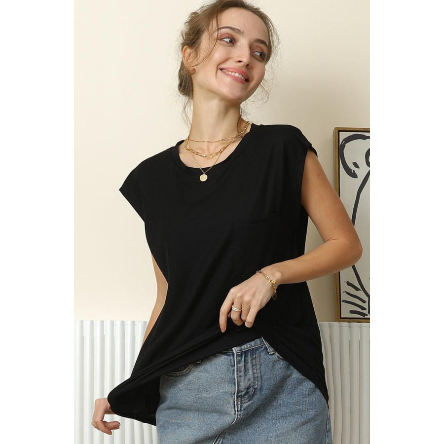 Ninexis Round Neck Cap Sleeve T - Shirt Black / S Apparel and Accessories