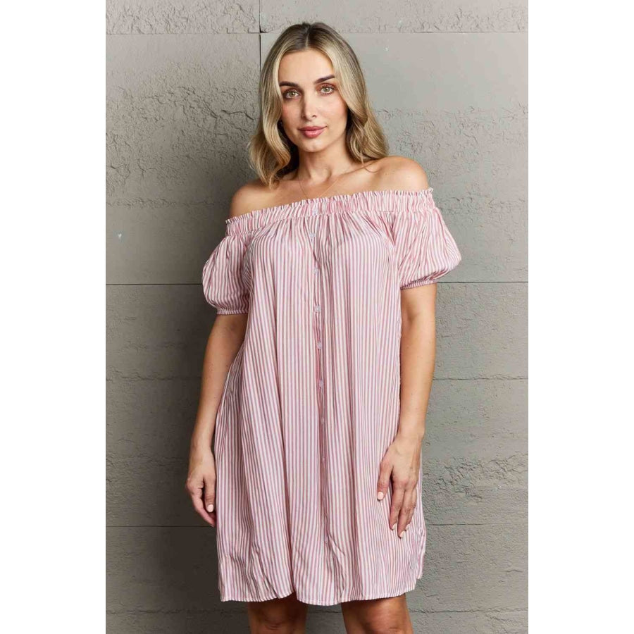 Ninexis Show Compassion Off The Shoulder Mini Dress Stripe / S Apparel and Accessories