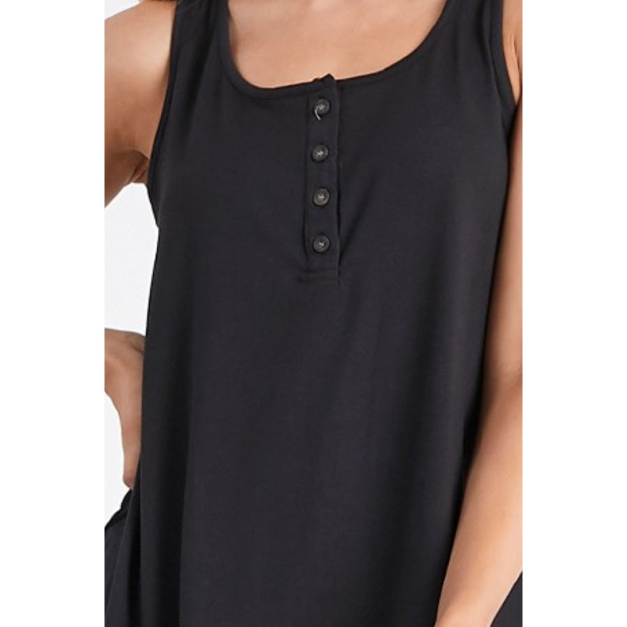 Ninexis Square Neck Half Button Tank Apparel and Accessories