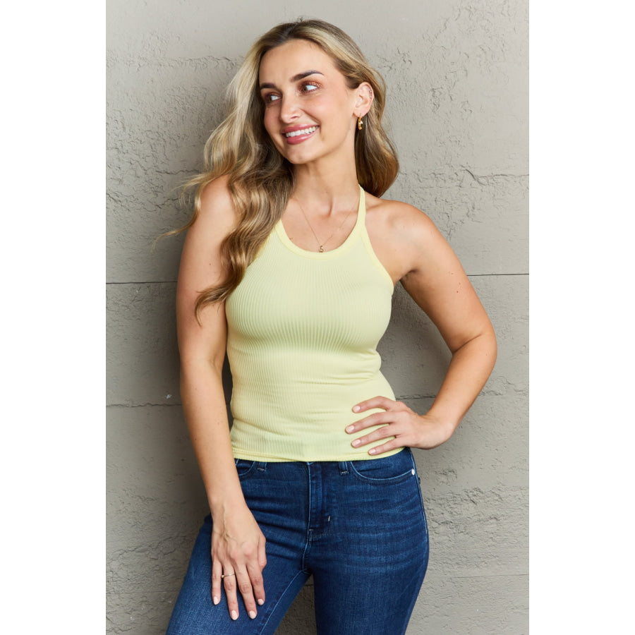 Ninexis Take A Seat Simple Halter Neck Tank Top Light Yellow / S Apparel and Accessories