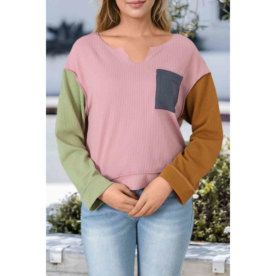 Notch Neck Color Block Top