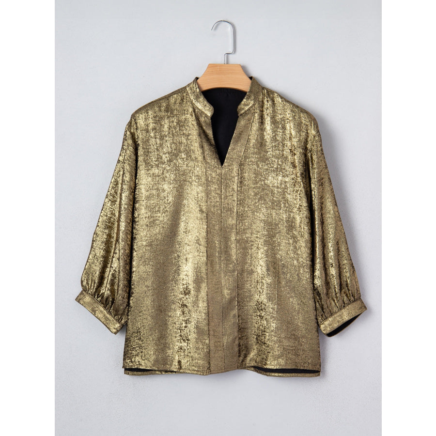 Notched 3/4 Sleeve Blouse Apparel and Accessories