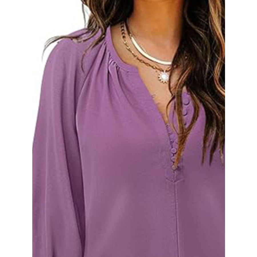 Notched 3/4 Sleeve Blouse Apparel and Accessories